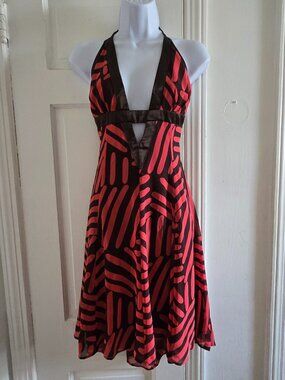 Coral and Brown Halter Dress